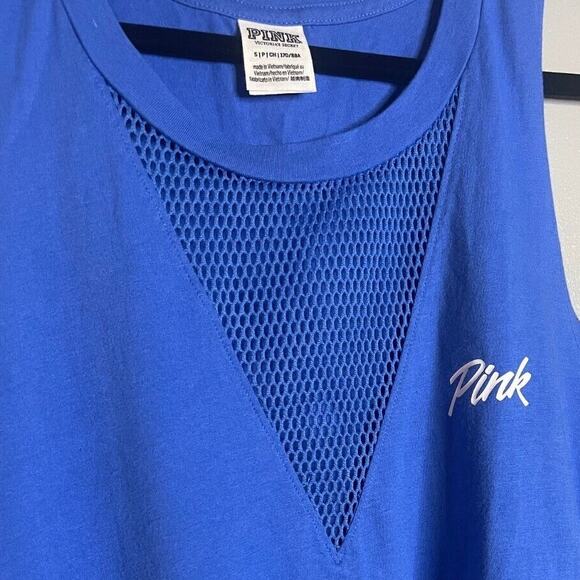 Victoria Secret PINK Small Muscle Tank Royal Blue Tank Fishnet Mesh Front Y2K - Picture 5 of 6